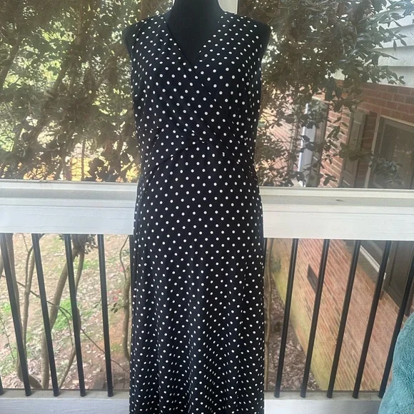 Ralph Lauren Black and White Polka Dot Maxi Dress - Picture 1 of 3